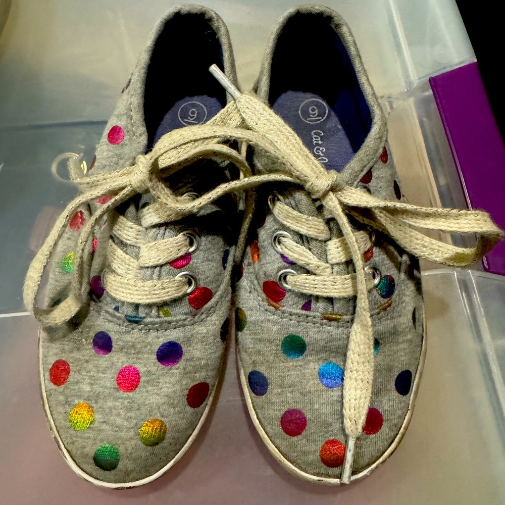 Girls Cat & Jack Polka Dot Shoes & White Slip-Ons